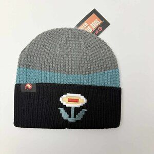 Fire Flower Super Mario Brothers Knit Beanie Hat Acrylic Cuff Nintendo NWT